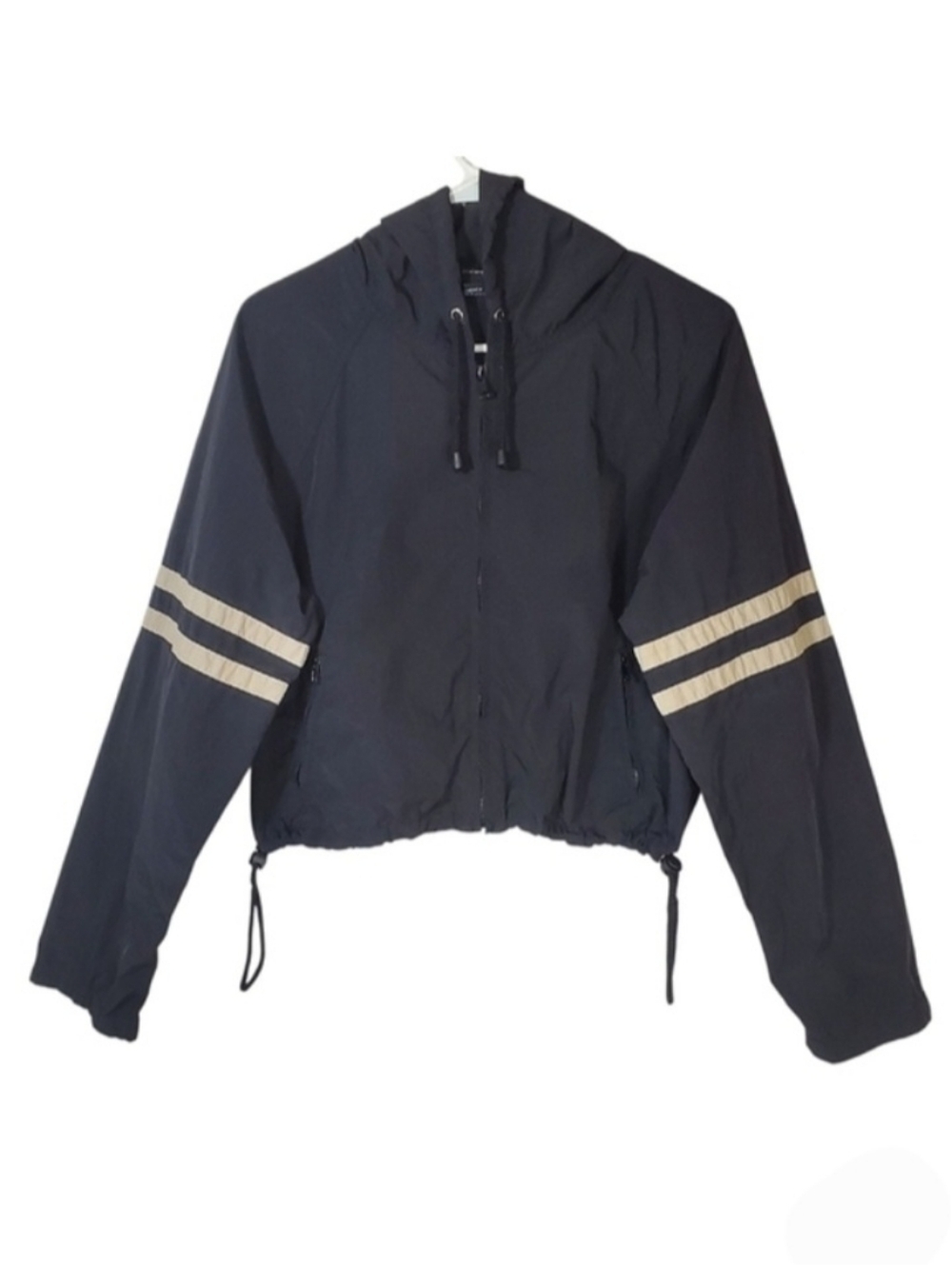 2393 * Forever 21 Nylon Hooded Crop Windbreaker Jacket Black Size S